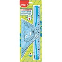 Helit Maped M244304 - Juego de regla- escuadra- cartabón y transportador de ángulos- colores surtidos (azul y verde)
